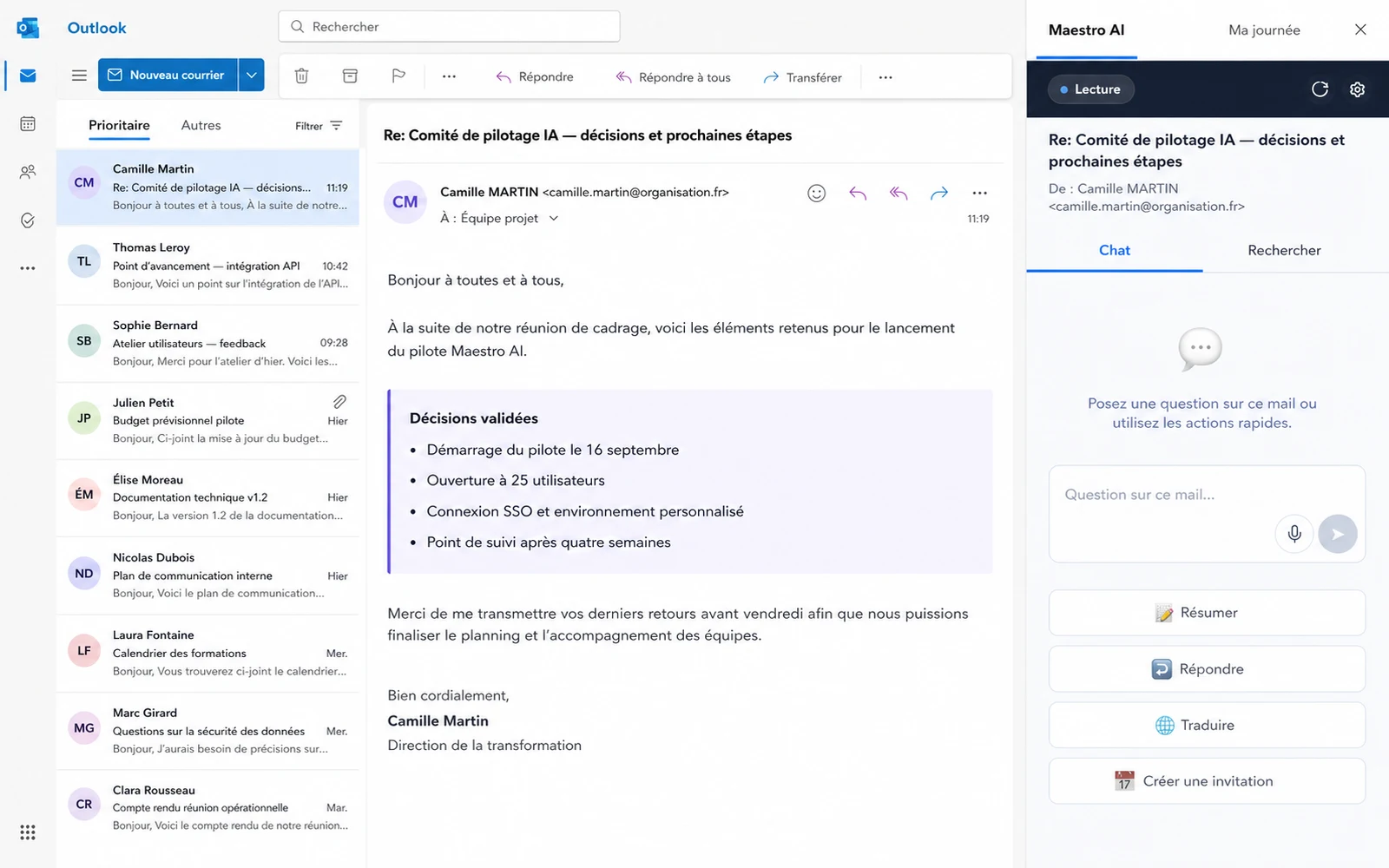 Maestro AI dans votre messagerie